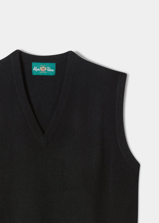 Soft black Norfolk Lambswool V-Neck Slipover In Black - Classic Fit v-neck knit sweater vest.