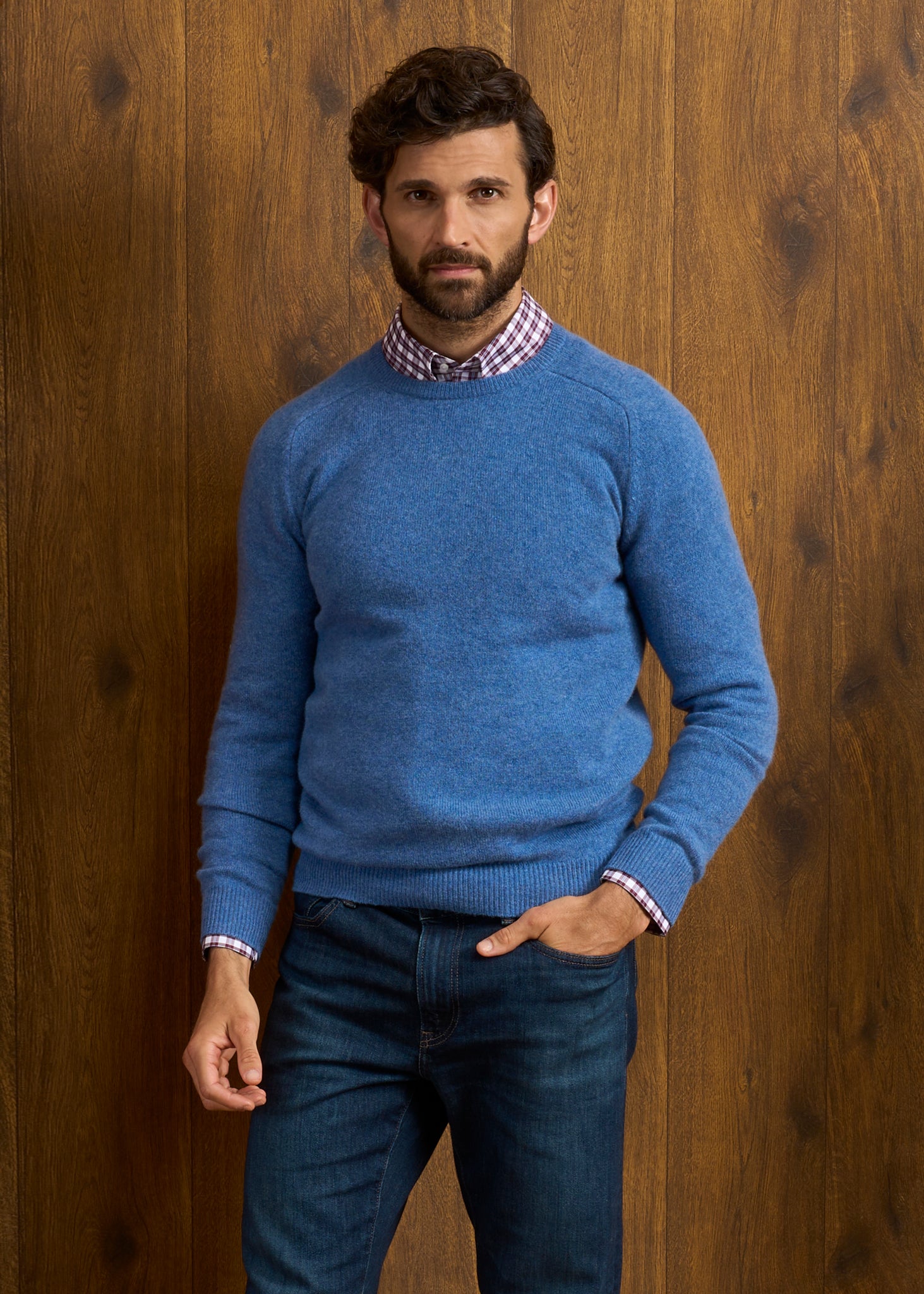 Lenzie Lambswool Crew Neck Jumper In Jeans – Alan Paine
