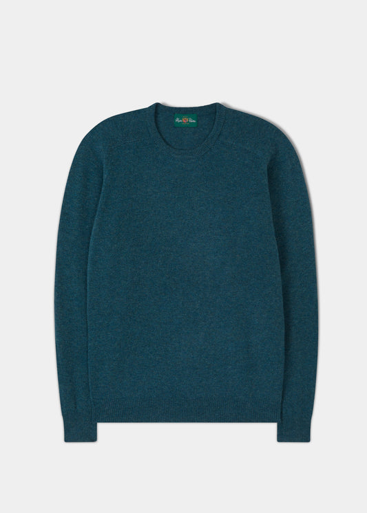 Lenzie Lambswool Crew Neck Jumper in Hunter, regular fit, long sleeves, shown flat on a white background.