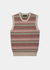 Mae Ladies Luxury Fair Isle Jumper In Porridge and Red