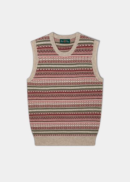 Mae Ladies Luxury Fair Isle Jumper In Porridge and Red