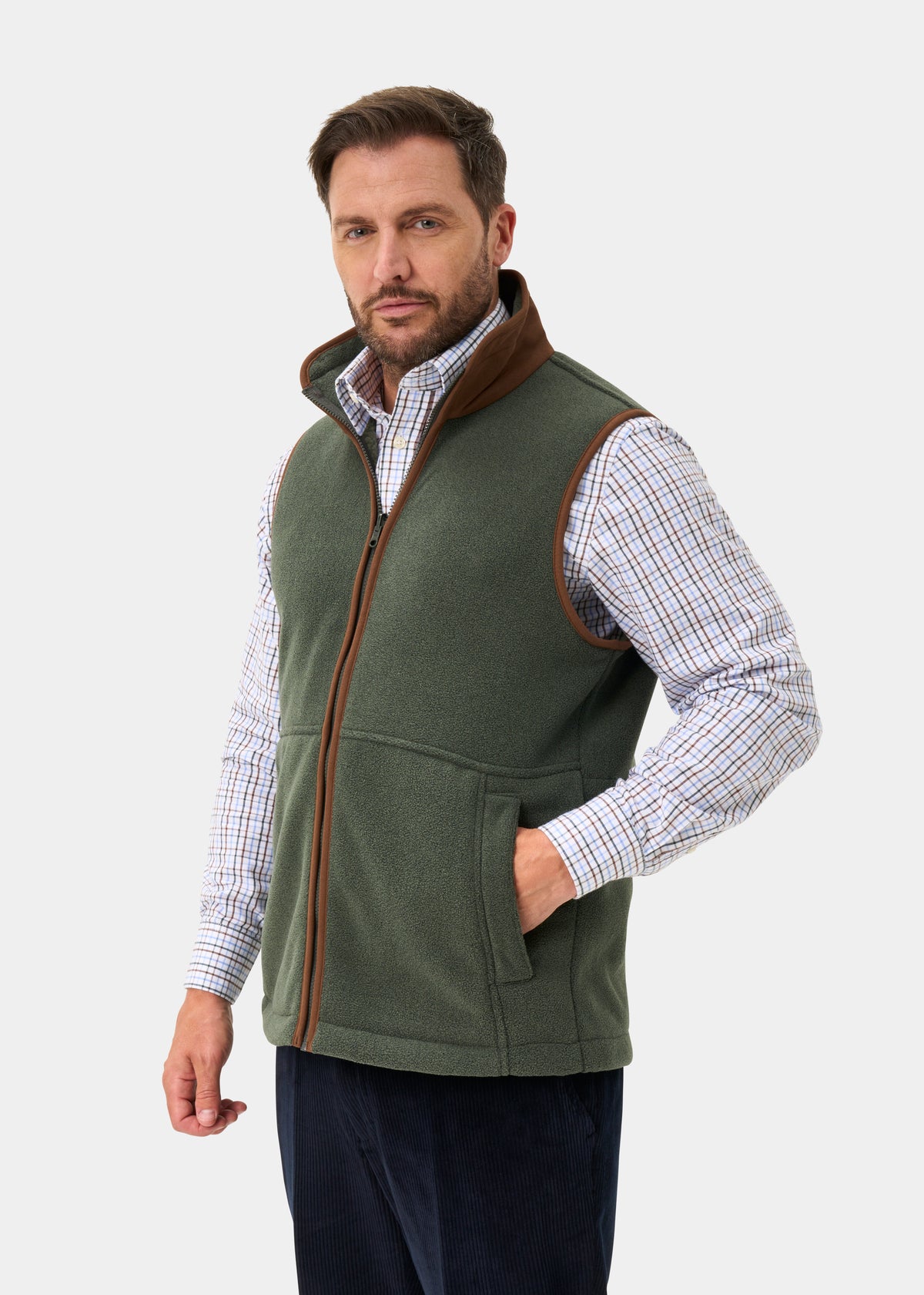 Aylsham Men's Fleece Gilet In Cedar Green - Regular Fit
