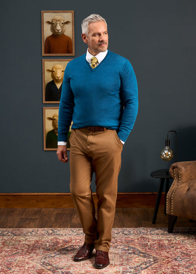 Millbreck Men's Merino Wool Jumper in Bottle Blue