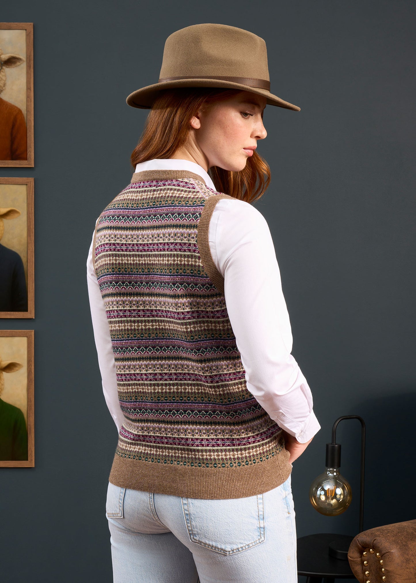 Mae Ladies Luxury Fair Isle Jumper In Pecan and Lilac