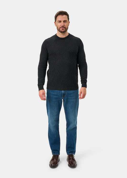 Melfort Pure Cashmere Crew Neck Jumper In Charcoal - Regular Fit