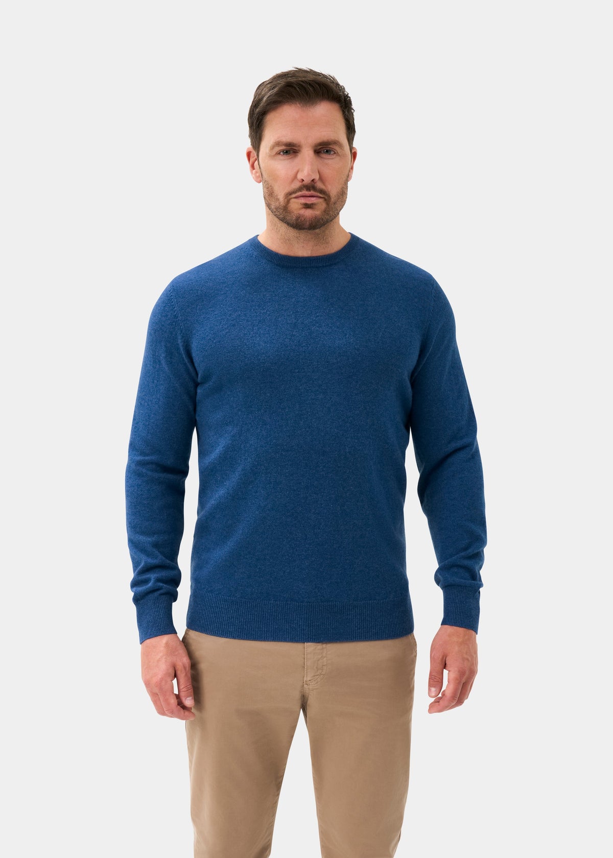 Men's Cashmere Crew Neck Jumper in Denim