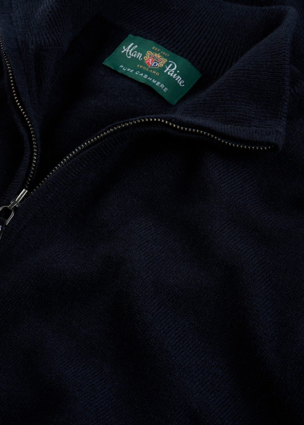 Men's Cashmere Quarter Zip Neck Jumper in Dark Navy