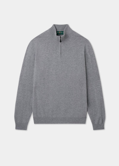 Men's Cashmere Quarter Zip Neck Jumper in Light Grey Mix