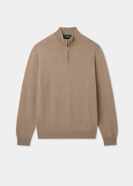 Men's Cashmere Quarter Zip Neck Jumper in Linen