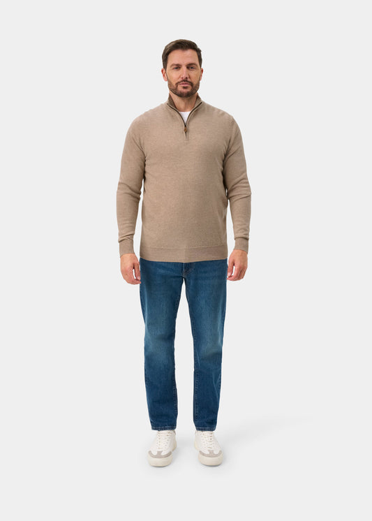 Hanbury Pure Cashmere Quarter Zip Jumper In Linen - Regular Fit