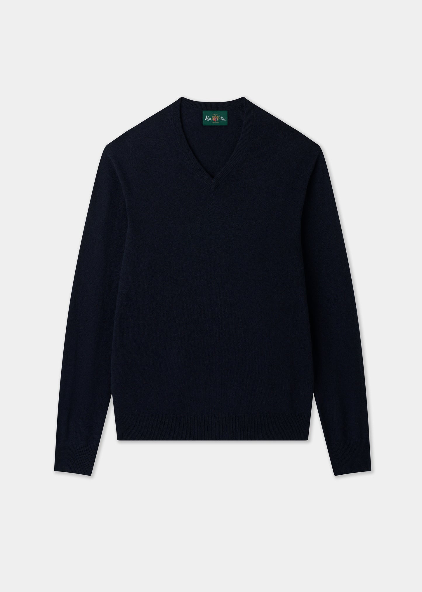 Men's Cashmere Vee Neck Jumper in Dark Navy