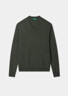 Men's Cashmere Vee Neck Jumper in Rosemary