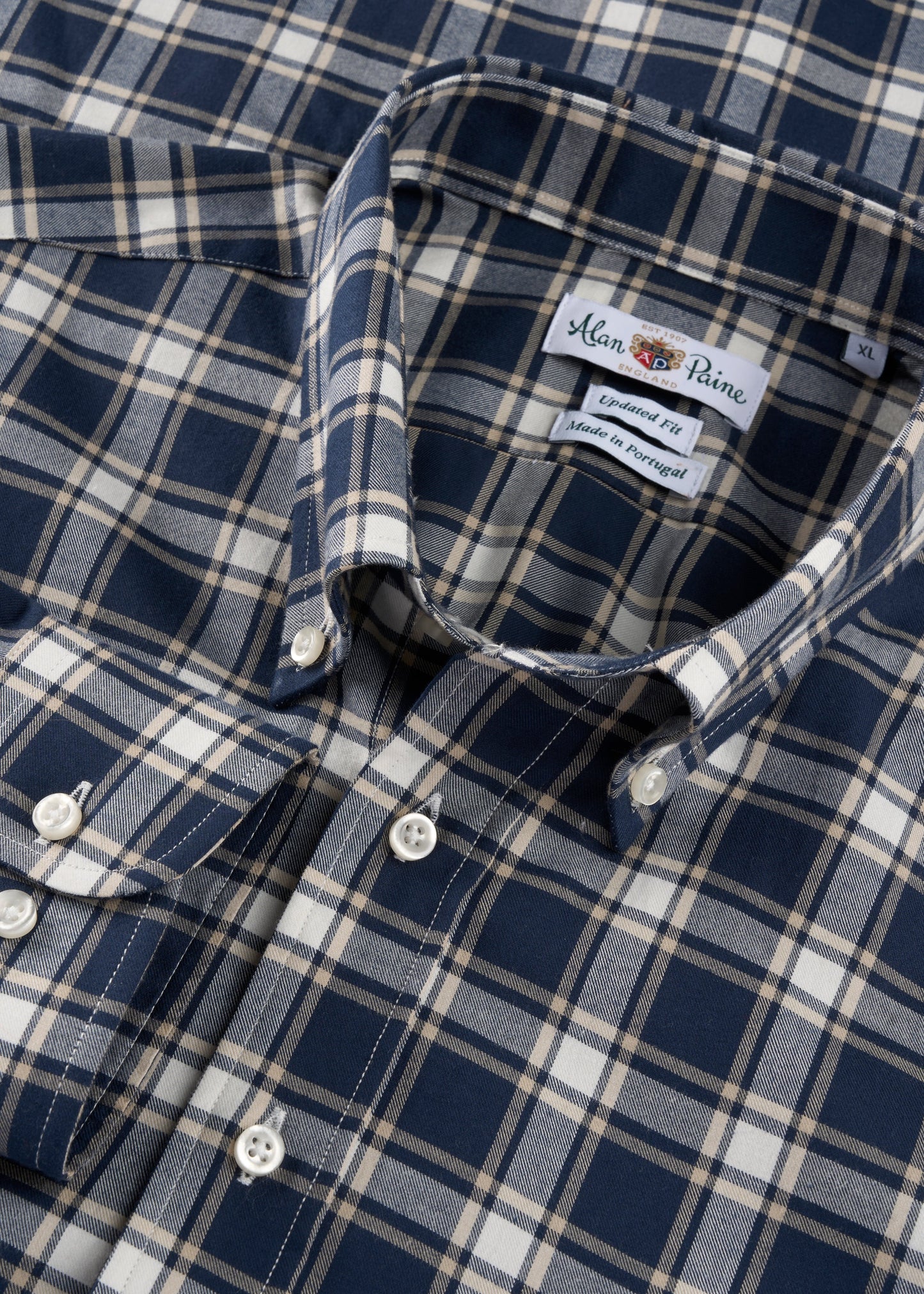 Men's Cotton Long Sleeve Checked Shirt in Blue