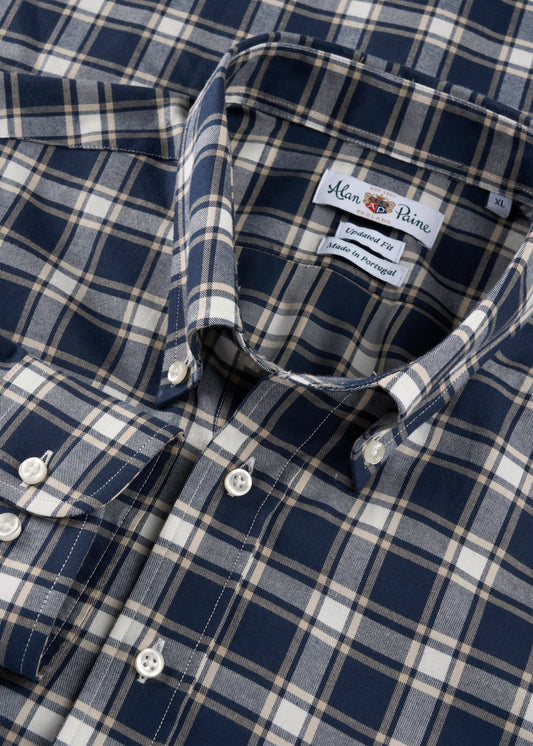 Men's Cotton Long Sleeve Checked Shirt in Blue