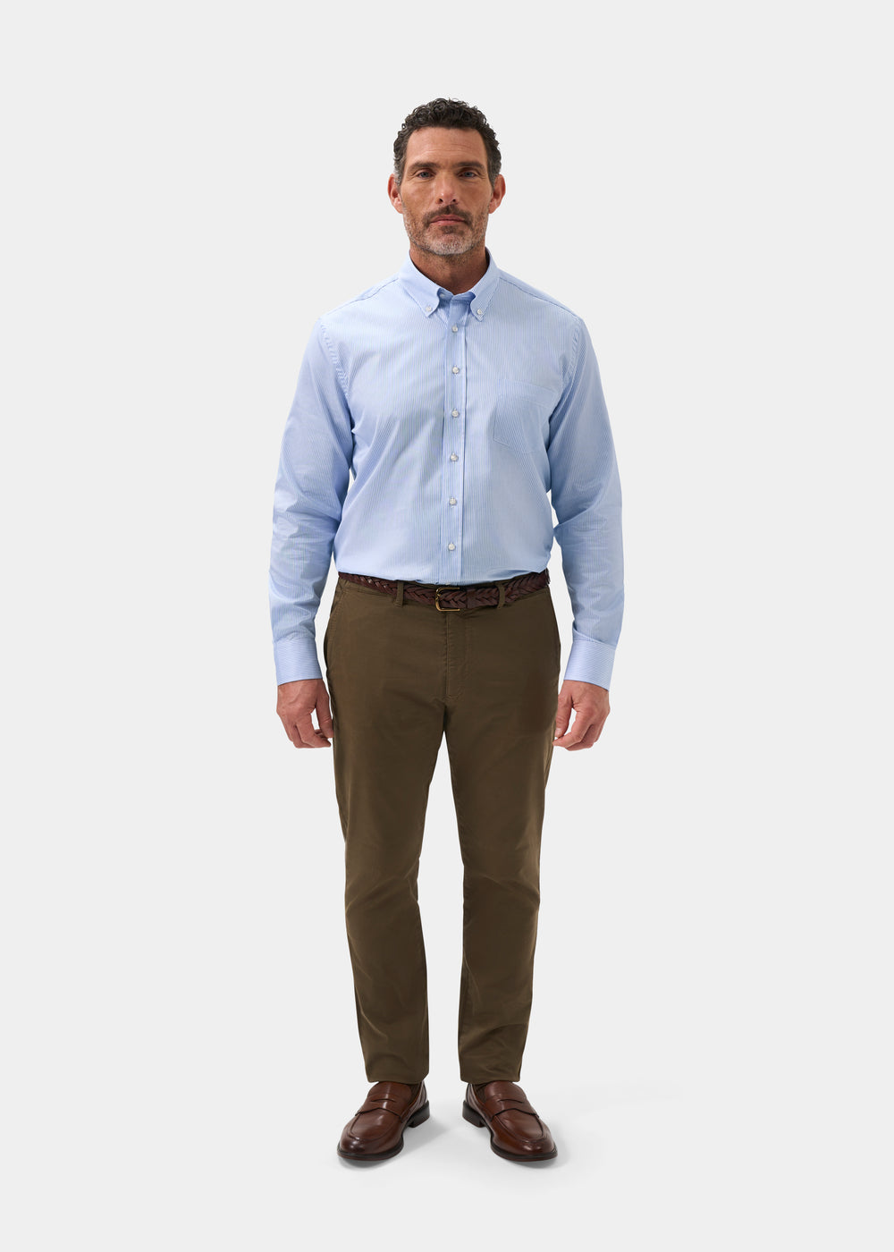 Men's Cotton Long Sleeve Shirt in Blue Striped