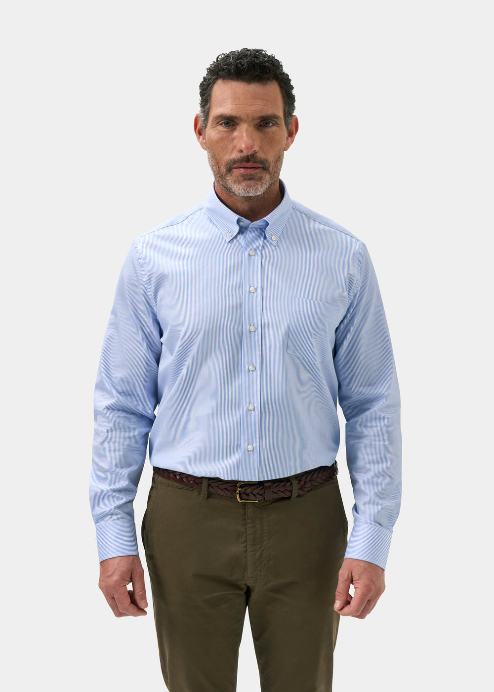 Men's Cotton Long Sleeve Shirt in Blue Striped