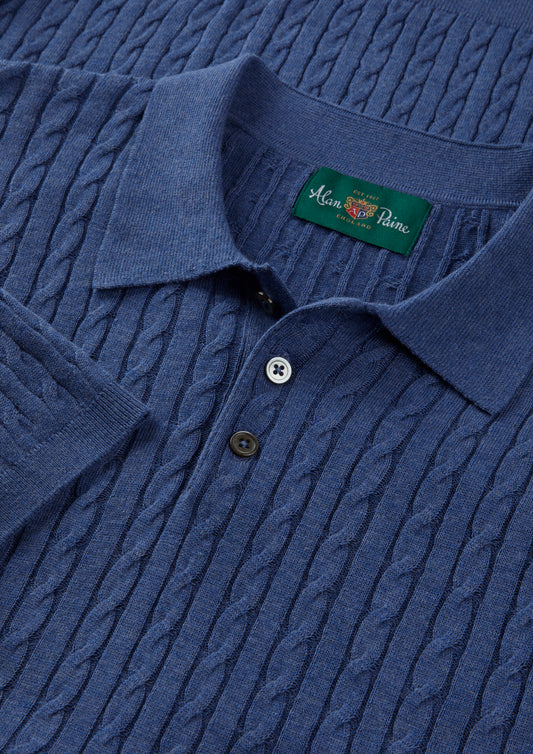Men's Cotton Cable Polo Shirt in Blue