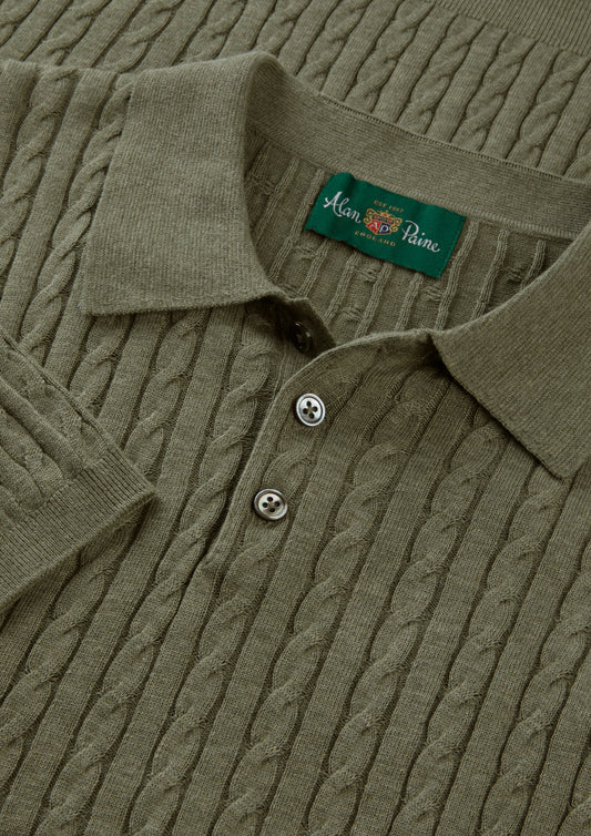 Men's Cotton Cable Polo Shirt in Green