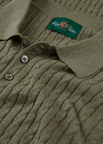 Men's Cotton Cable Polo Shirt in Green