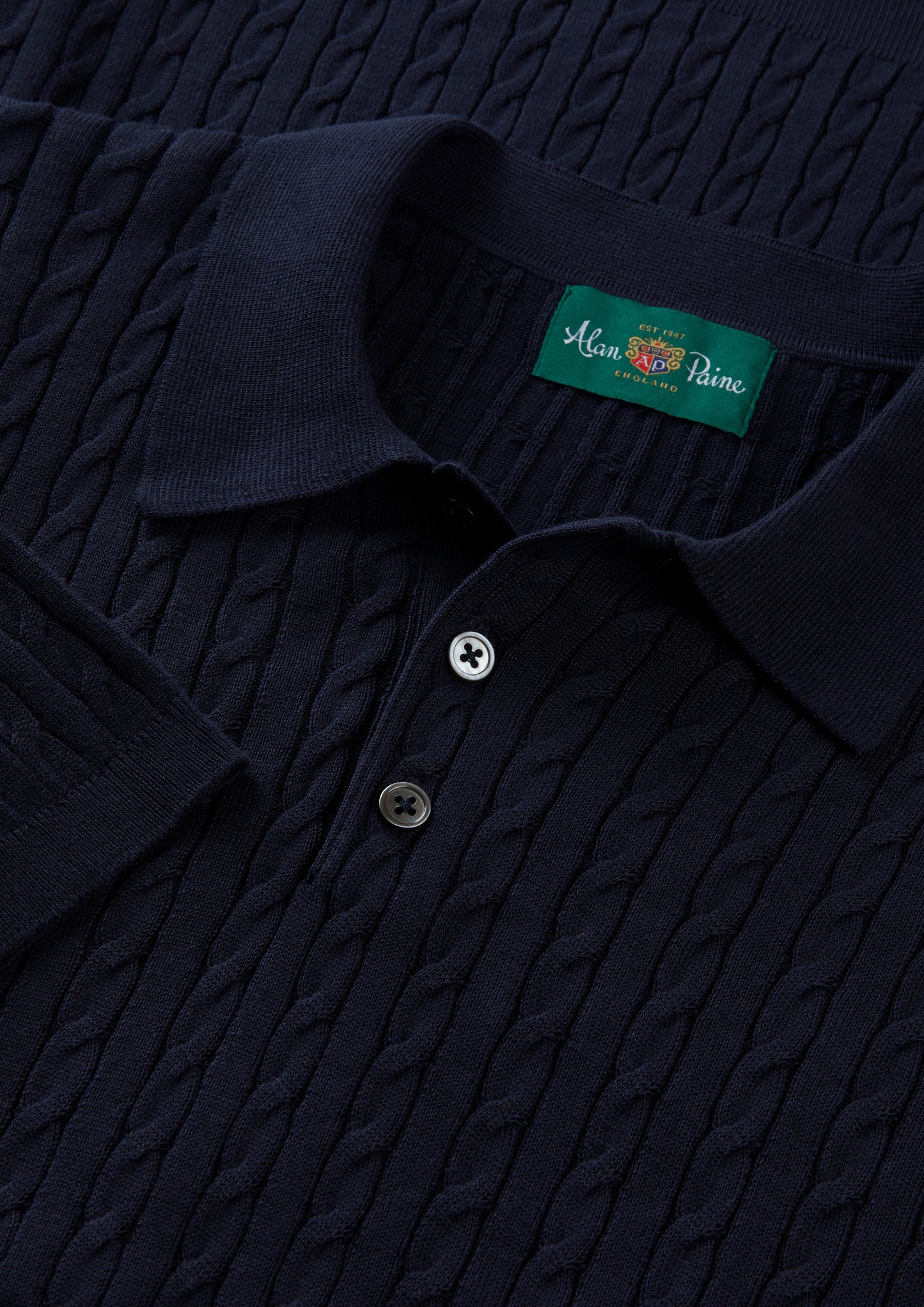 Men's Cotton Cable Polo Shirt in Navy