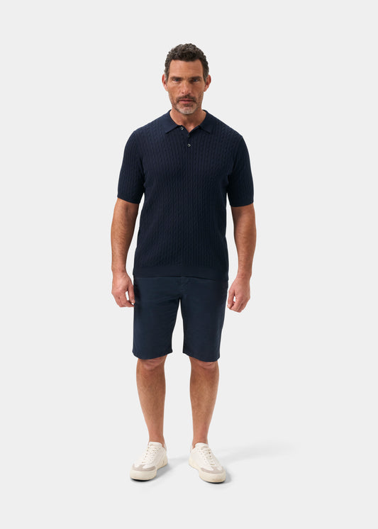 Men's Cotton Cable Polo Shirt in Navy