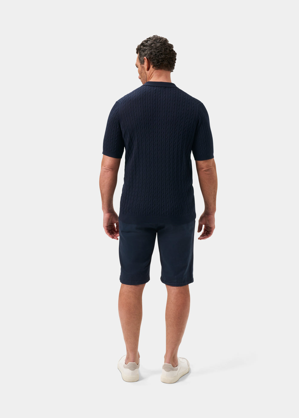 Men's Cotton Cable Polo Shirt in Navy