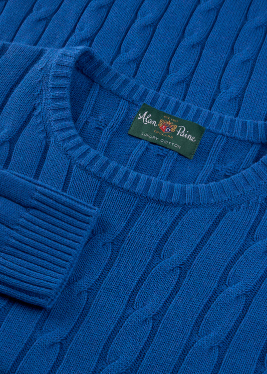 Men's Cotton Cashmere Crew Neck Jumper in Blue