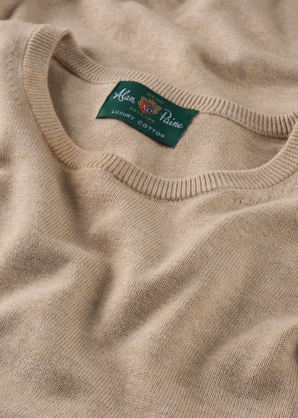 Men's Cotton Cashmere Crew Neck Jumper in Beige