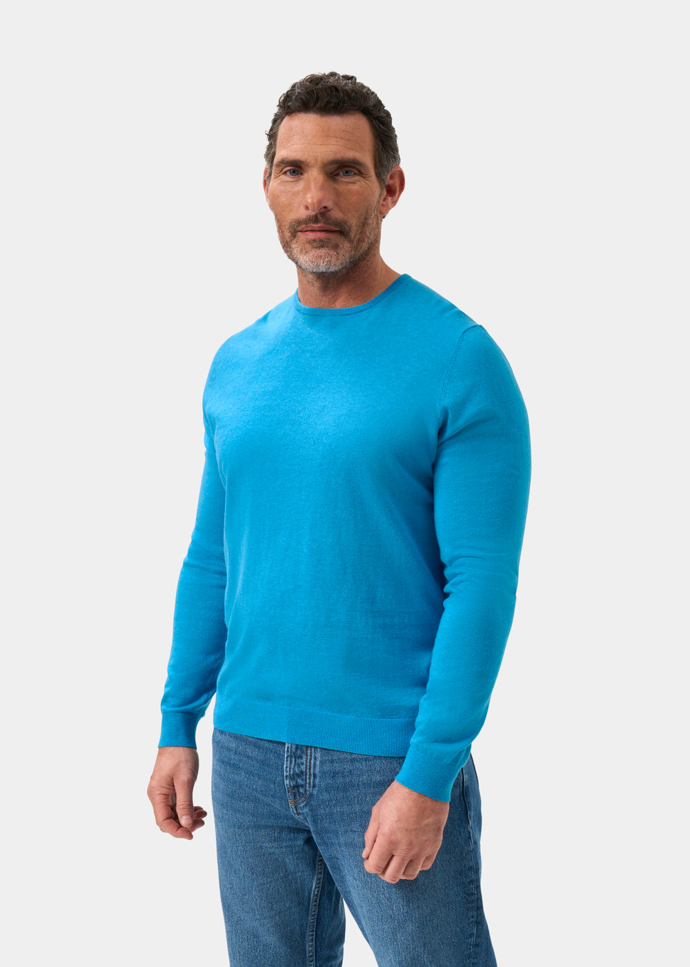 Men's Cotton Cashmere Crew Neck Jumper in Bright Blue