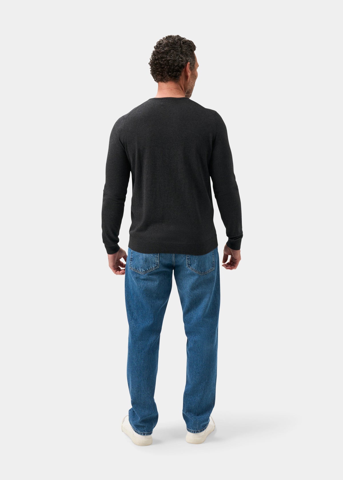 Men's Cotton Cashmere Crew Neck Jumper in Dark Grey