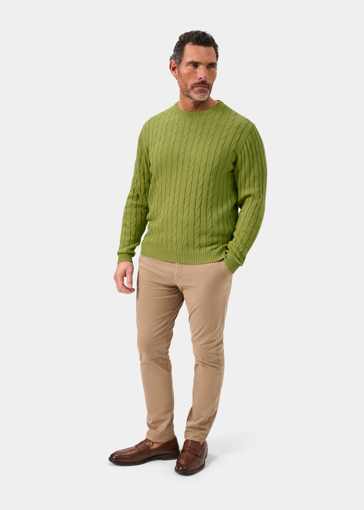 Honley Cotton Cashmere Cable Knit Jumper In Lichen