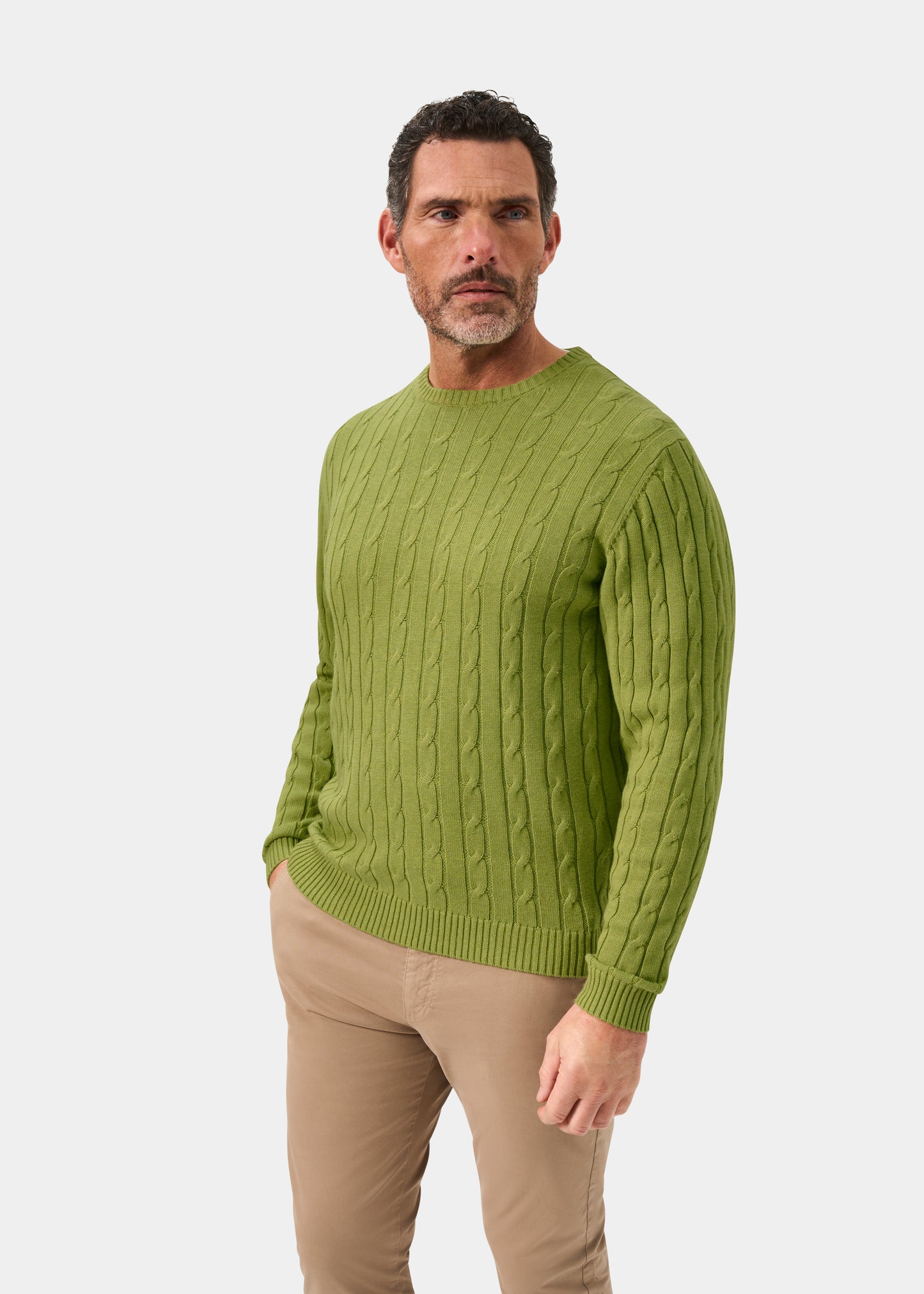 Honley Cotton Cashmere Cable Knit Jumper In Lichen