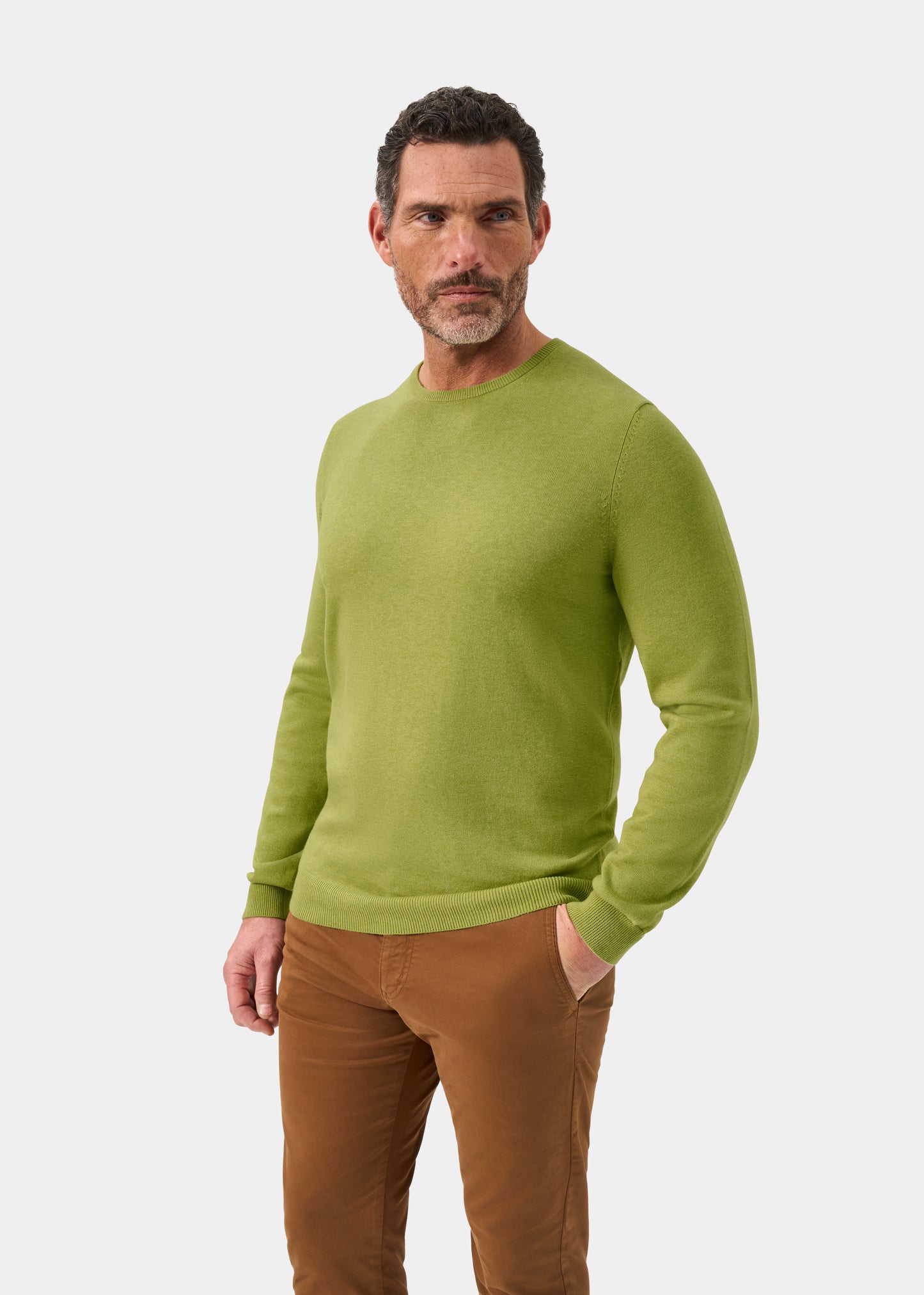 Men's Cotton Cashmere Crew Neck Jumper in Green