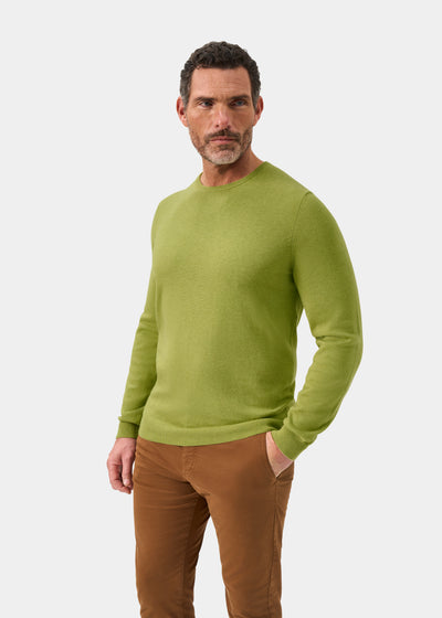 Men's Cotton Cashmere Crew Neck Jumper in Green