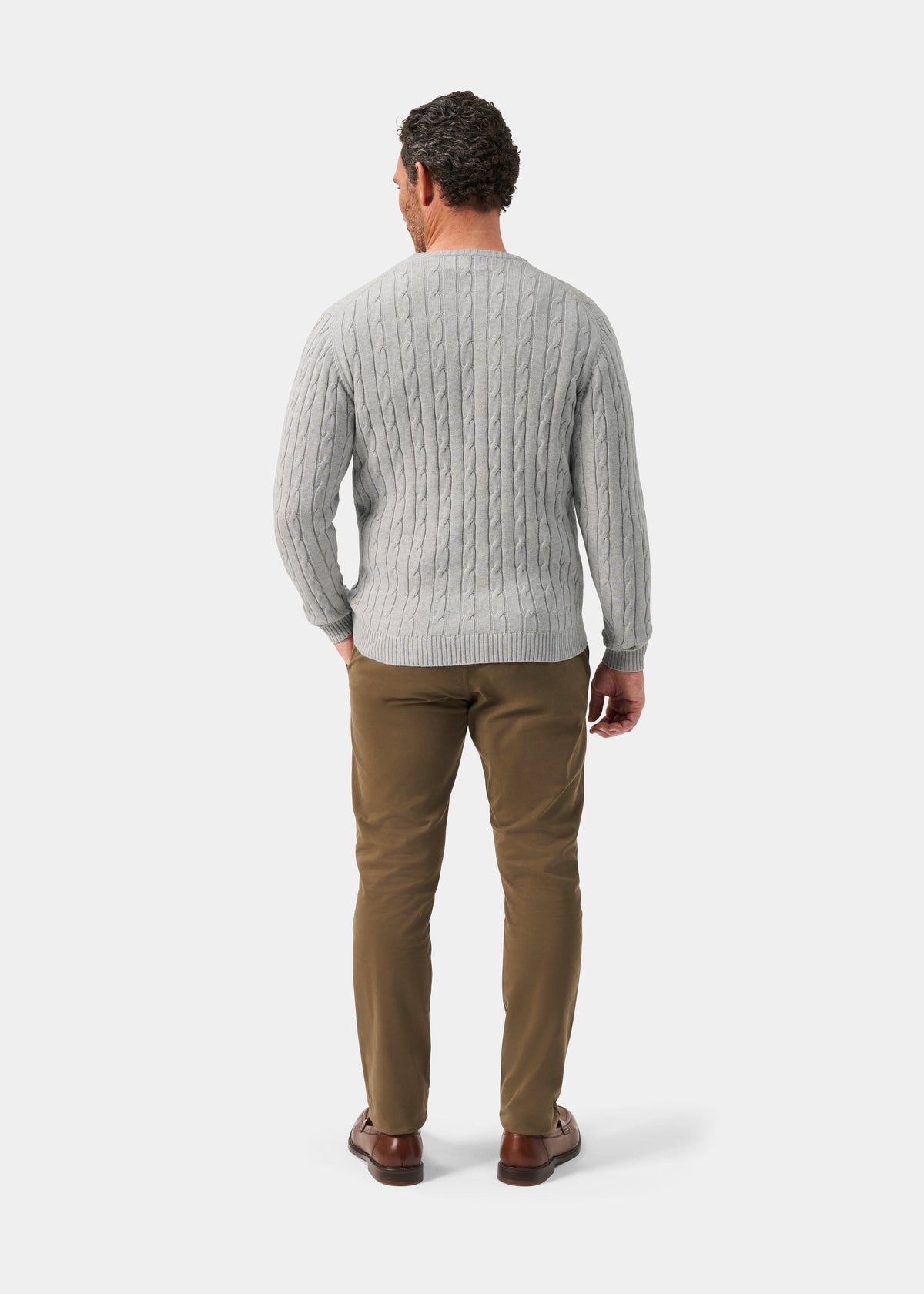 Men's Cotton Cashmere Crew Neck Jumper in Light Grey