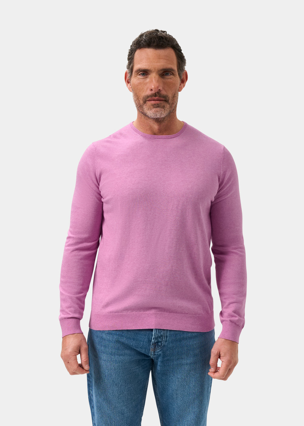 Men's Cotton Cashmere Crew Neck Jumper in Pale Purple