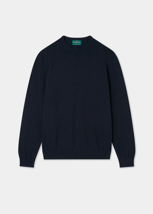 Men's Cotton Cashmere Crew Neck Jumper in Navy