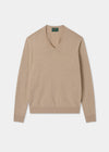 Men's Cotton Cashmere Vee Neck Jumper in Beige