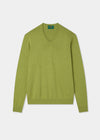 Men's Cotton Cashmere Vee Neck Jumper in Green