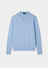Men's Cotton Cashmere Vee Neck Jumper in Light Blue