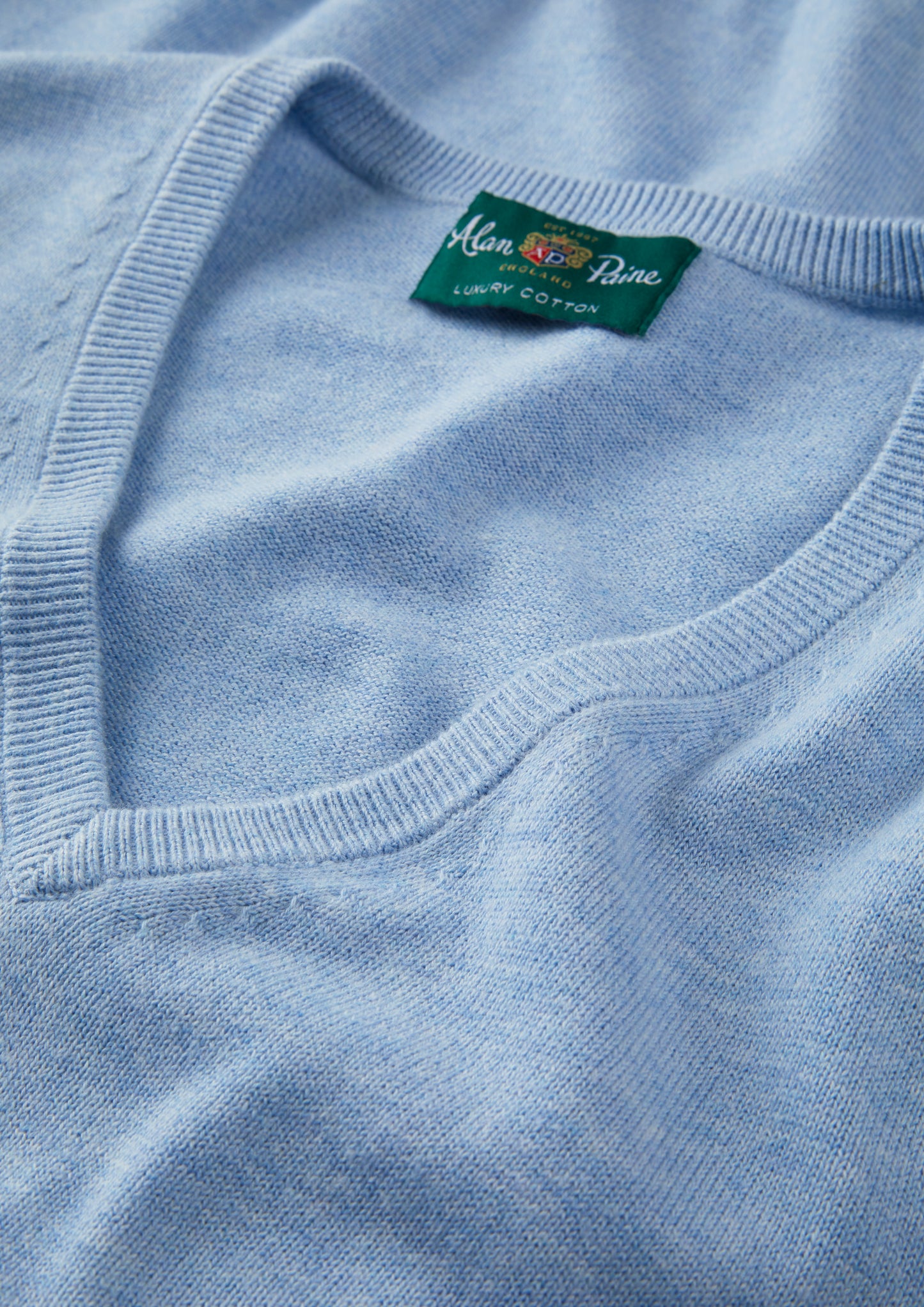Men's Cotton Cashmere Vee Neck Jumper in Light Blue