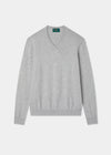 Men's Cotton Cashmere Vee Neck Jumper in Light Grey
