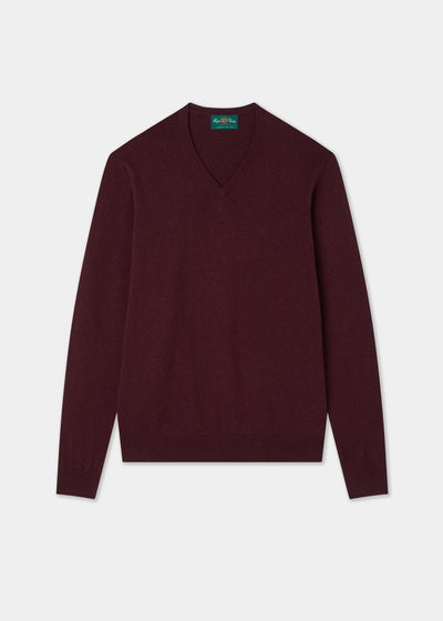 Men's Cotton Cashmere Vee Neck Jumper in Purple
