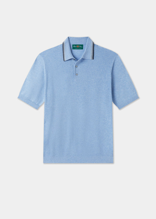 Men's Cotton Cashmere Polo Shirt in Light Blue
