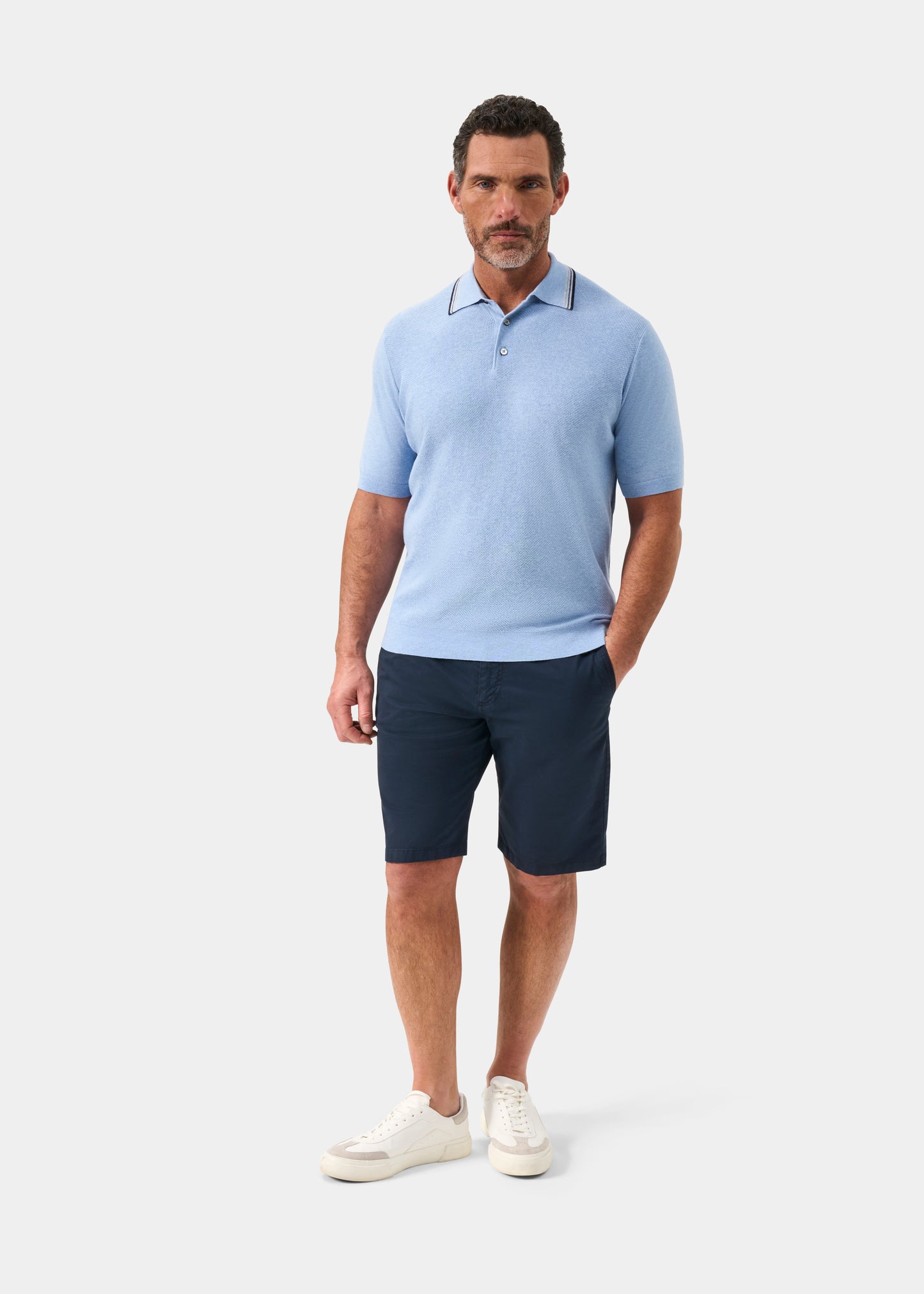 Men's Cotton Cashmere Polo Shirt in Light Blue