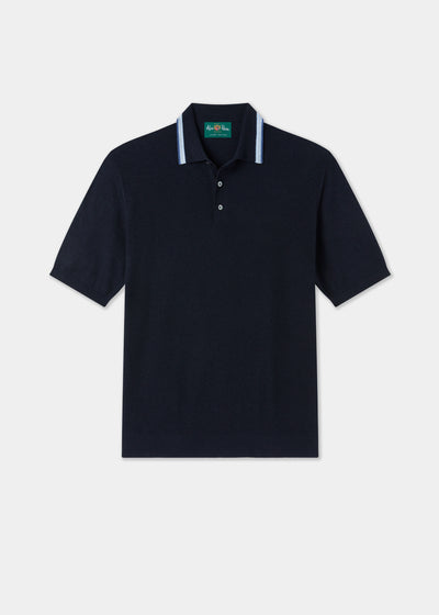 Men's Cotton Cashmere Polo Shirt in Navy