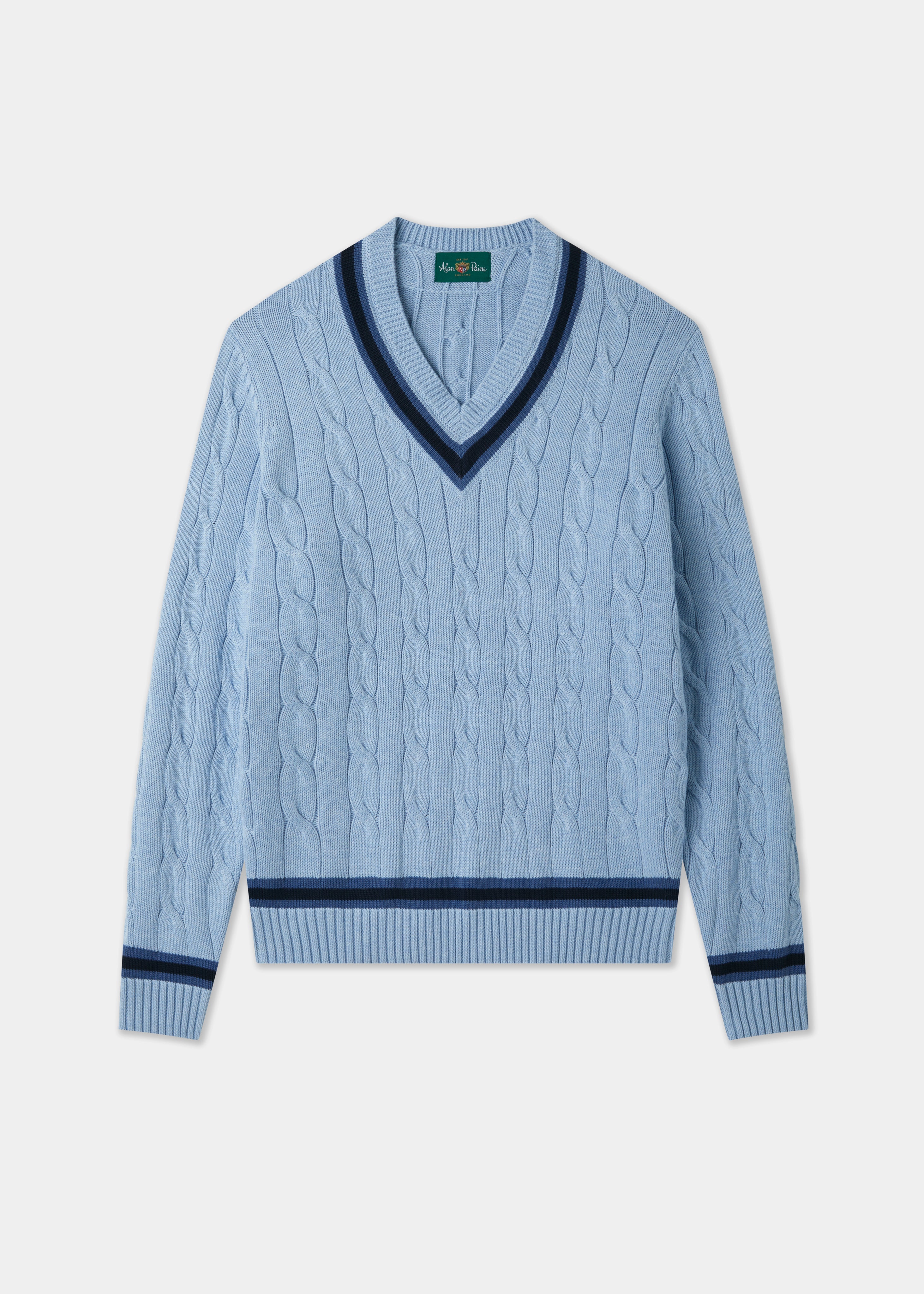 トップス basic knit sweather sullen tokyo archive Men's Cable Knit Cricket Jumper In Steel Blue and Dark Navy – Alan