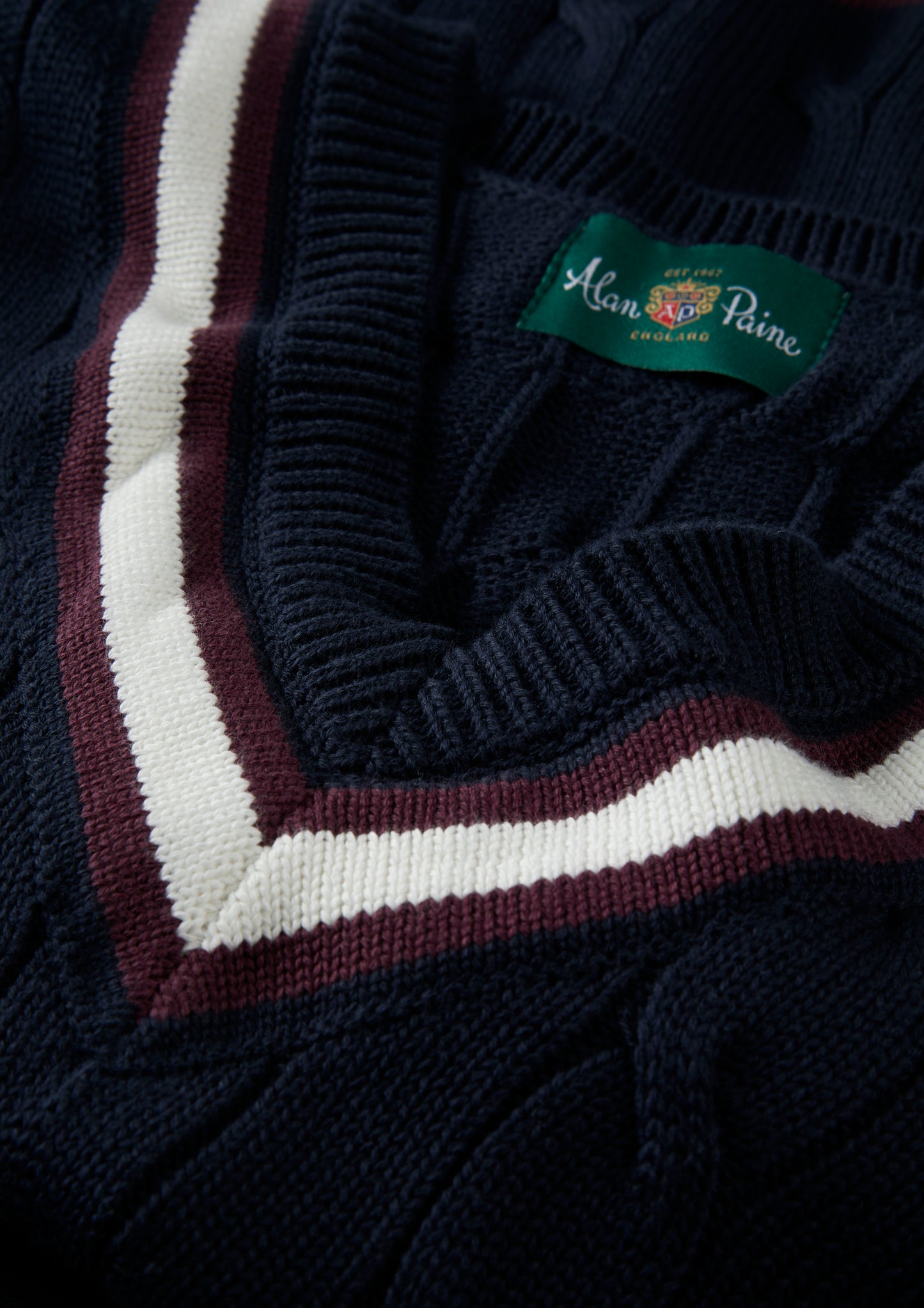 Men's Cotton Vee Neck Cricket Jumper in Navy & Purple