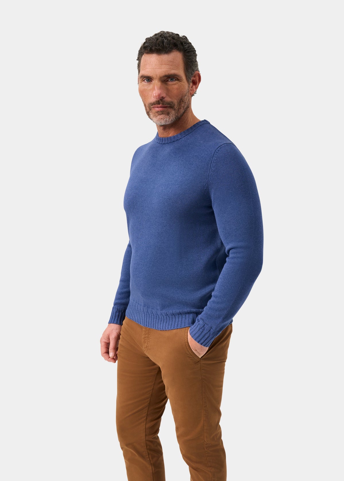 Men's Cotton Cashmere Crew Neck Jumper in Blue