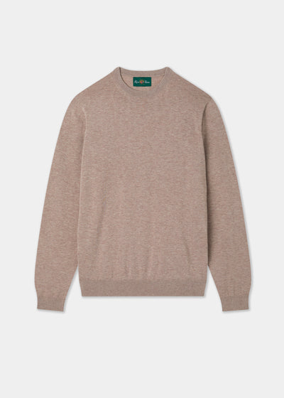 Men's Cotton Crew Neck Jumper in Brown